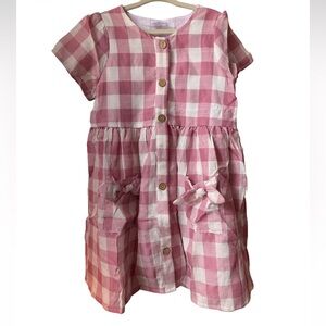 Honey Bean Pink & White Gingham Button-Front Dress Bows on Pickets Size 6 NEW